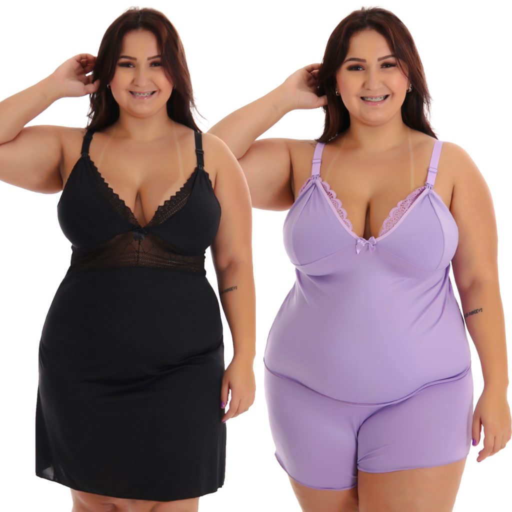 Kit Camisola + Baby Doll Plus Size Amamentação Maternidade