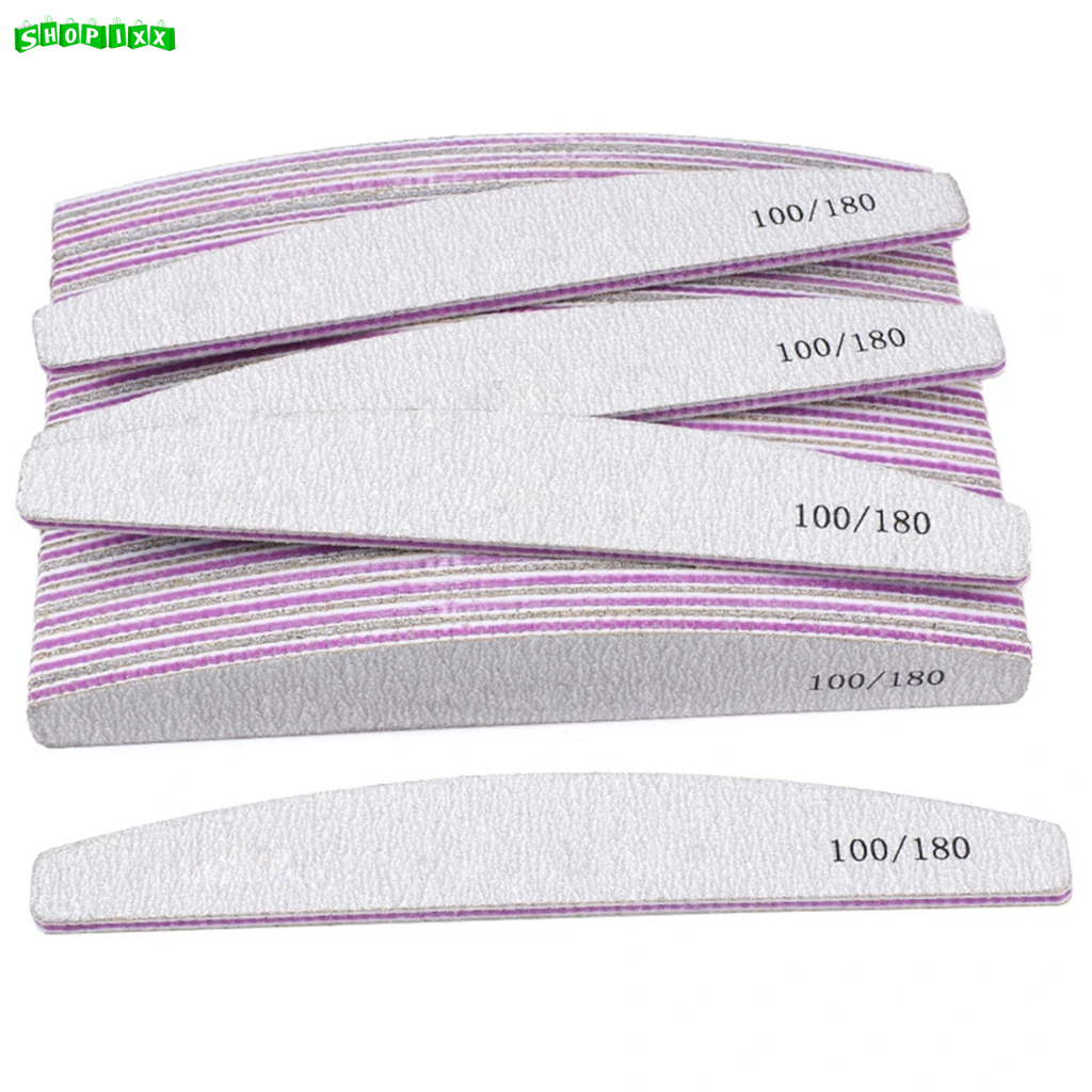 Kit 20 Lixas de Unha Bumerangue Lavável 100/180 Boomerang Banana Alongamento Gel Fibra