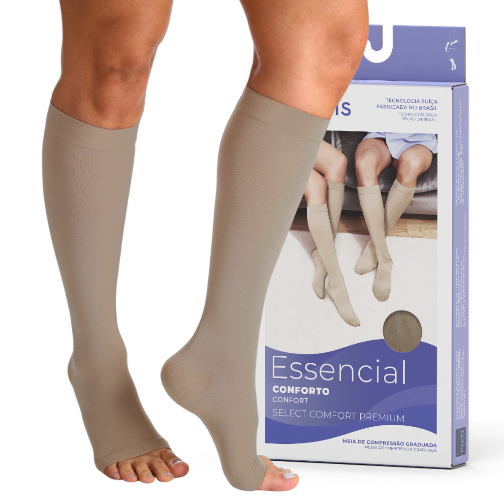 Meia Compressiva 3/4 AD 30-40mmhg Sigvaris Select Comfort Pé Aberto Tecnologia Efeito Climático Alta Compressão