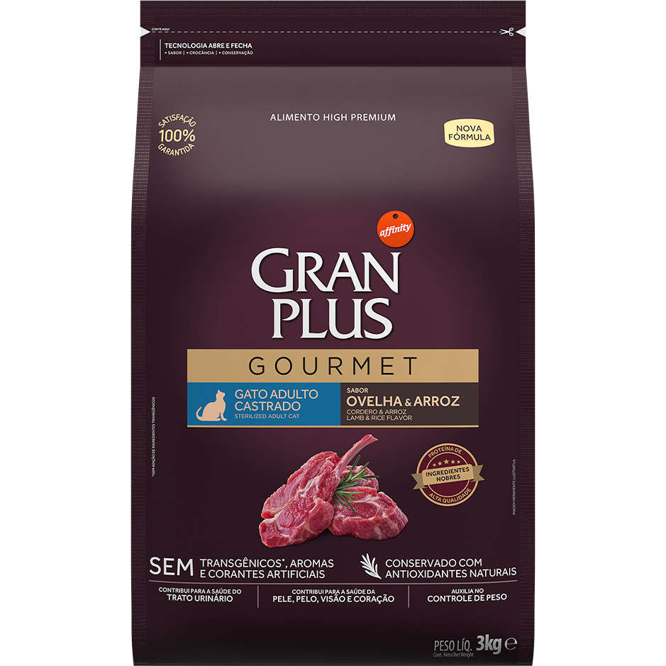Ração GranPlus Gourmet Gatos Castrados Ovelha e Arroz 3kg em Oferta na Shopee