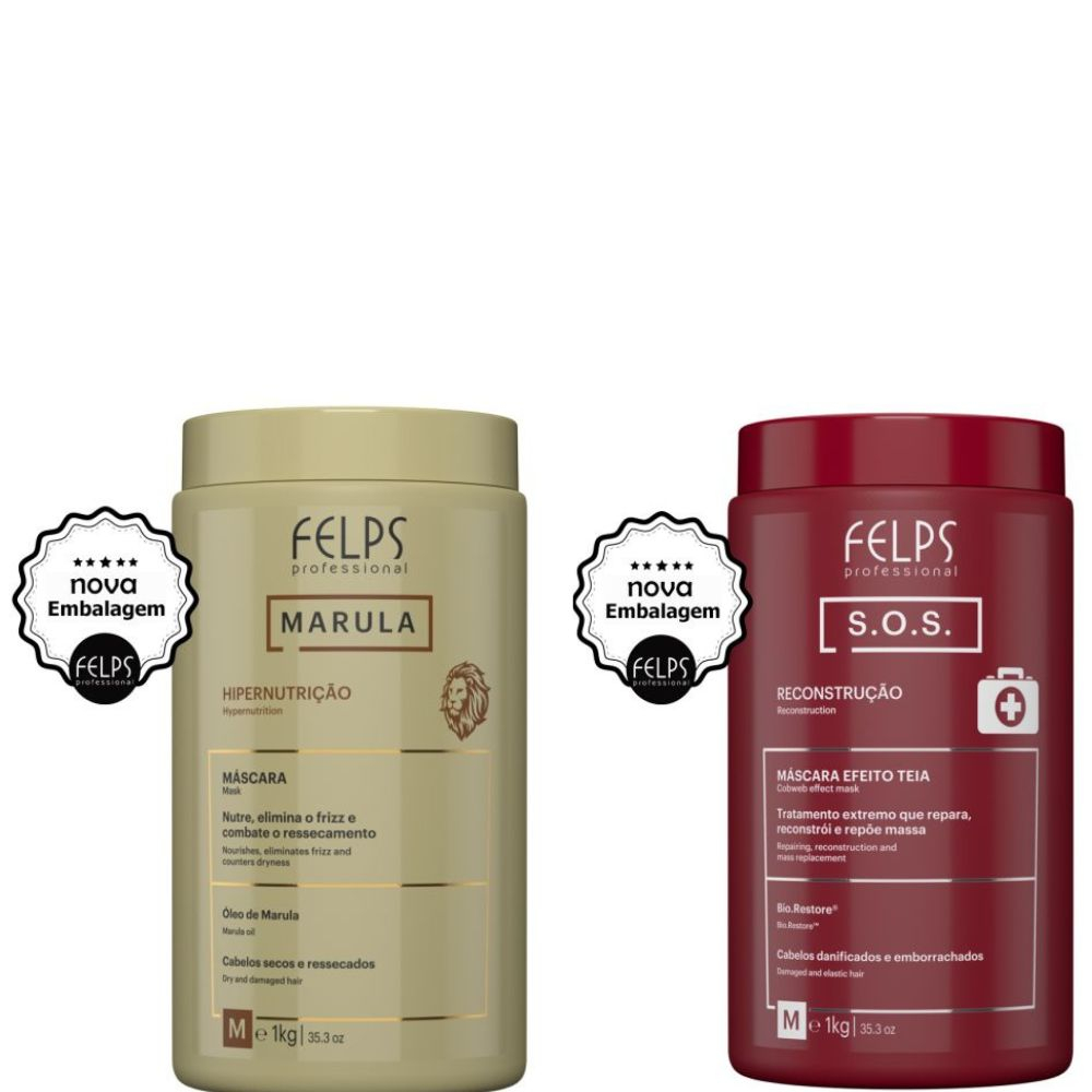 Kit Felps – SOS Mascara Capilar 1kg + MARULA Máscara Capilar 1kg.