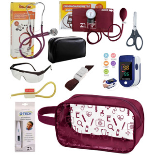 Kit Material Estágio de Enfermagem com Oximetro e Nécessaire - VINHO ROSA PRETO AZUL GRAFITE VERDE VERMELHO