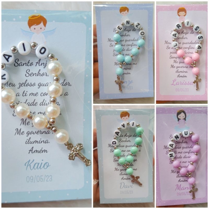15 chaveiros mini terços personalizados com nome - com ou sem chaveiro lembrancinha para batizado