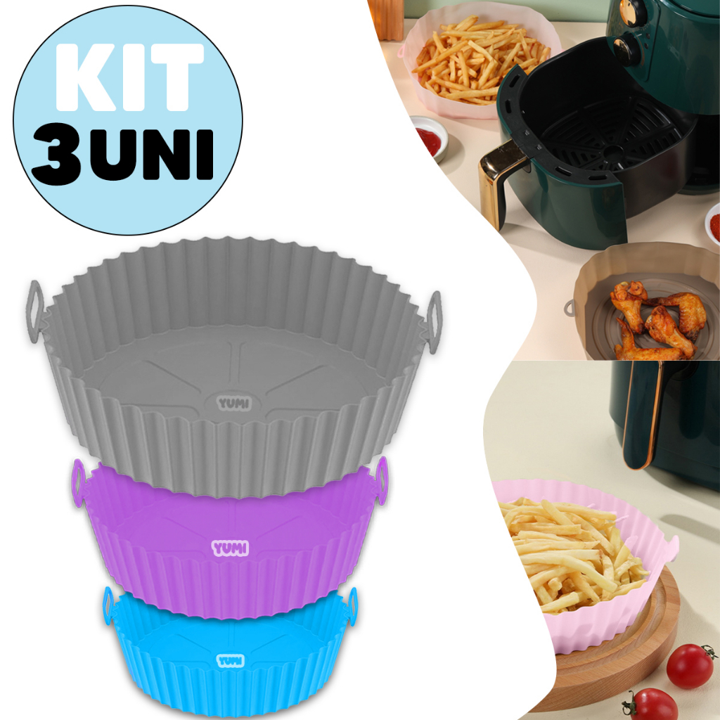 Kit 3 A Melhor Forma de Silicone Flexível para Fritadeira Air Fryer Forno e Microondas Lavável Grossa 80g + Resistente + Durável