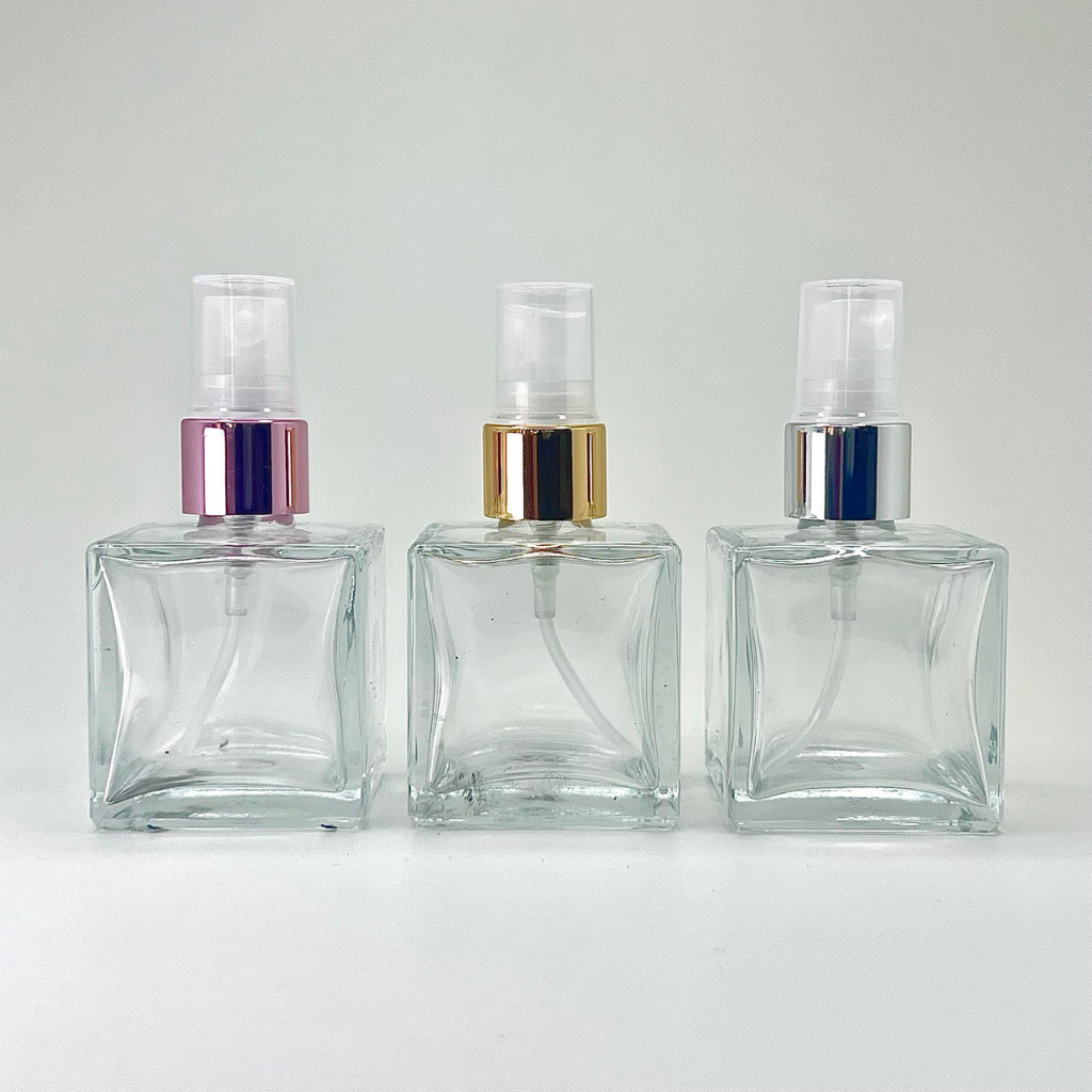 Kit 02 Vidros Cubo Válvula Spray Luxo Perfume 50mL Transparente Perfume