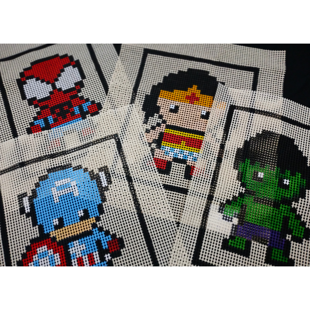 Tela para Bordar Pintada à Mão em Talagarça Grossa Cru Tapeçaria Super Heróis Marvel homem aranha hulk capitão américa mulher maravilha