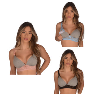 Kit 3 Sutiãs de Amamentação com Bojo Soft e Renda Sutian Reforçado Pós Parto Grávida Soutien Sustentação Rendado Sutien para Amamentar Lingerie Feminino Confortável Gestante Maternidade Malha Algodão