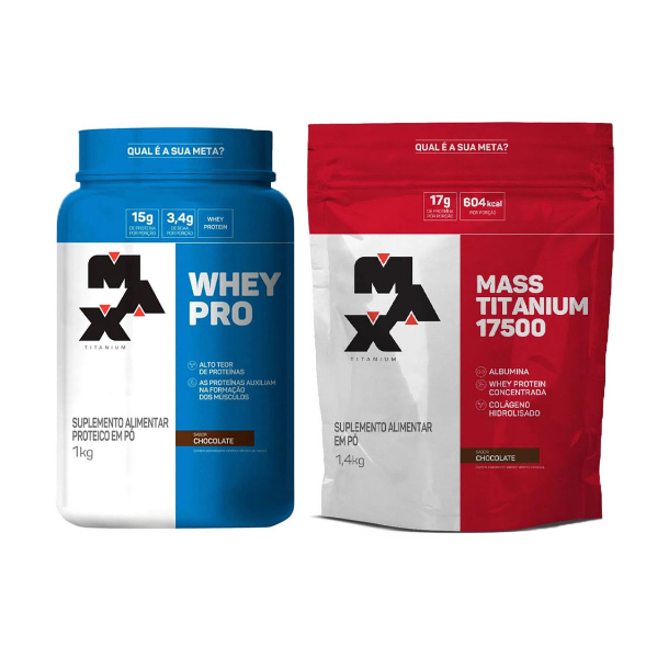 Whey Pro Concentrado 1KG + Mass Titanium 17500 1.4KG - Max Titanium