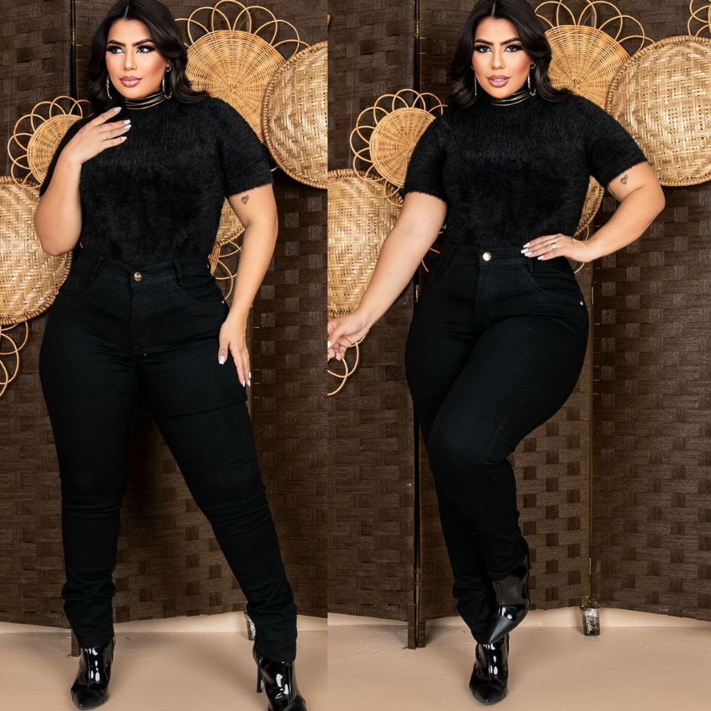 Calça tamanho grande feminina plus size com elastano cintura alta skinny modeladora qualidade premium