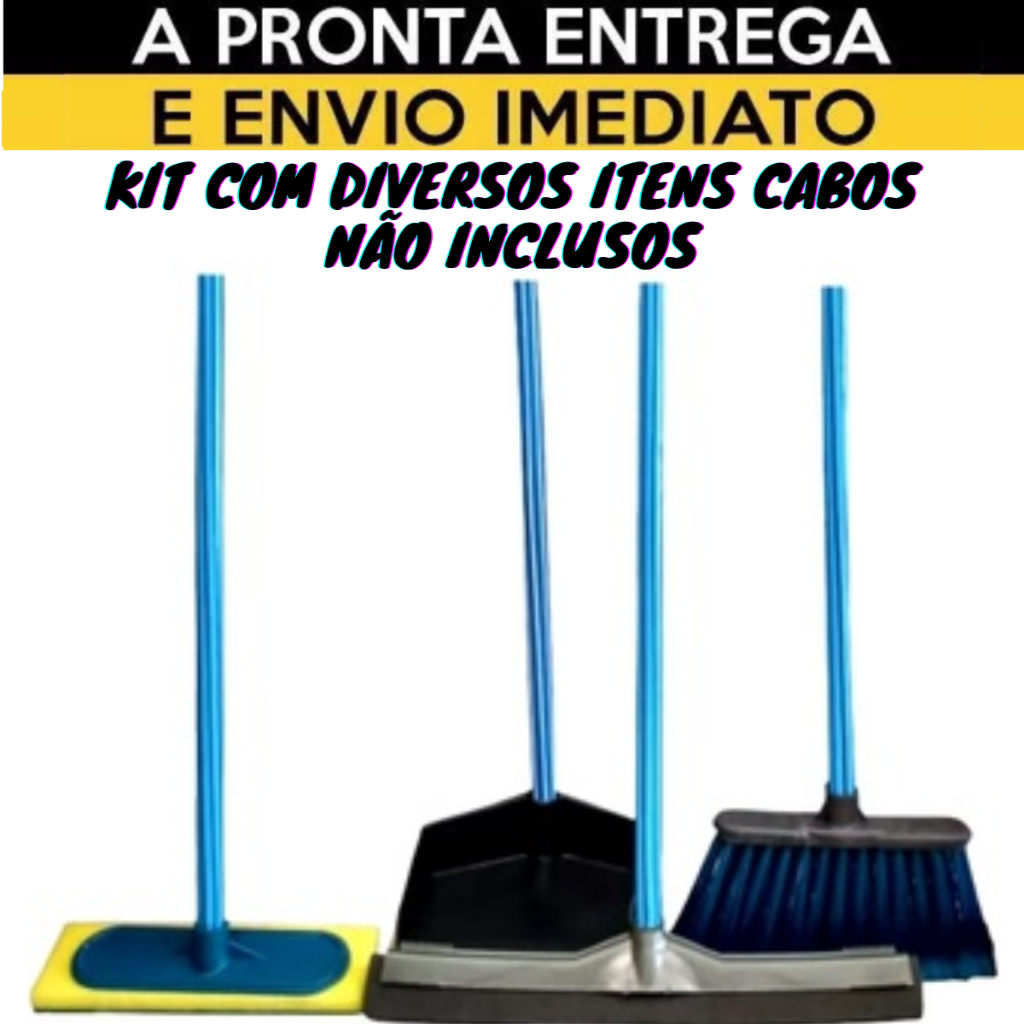 Kit com Lava Azulejo Pá de Lixo Rodo e Vassoura Sem Cabos