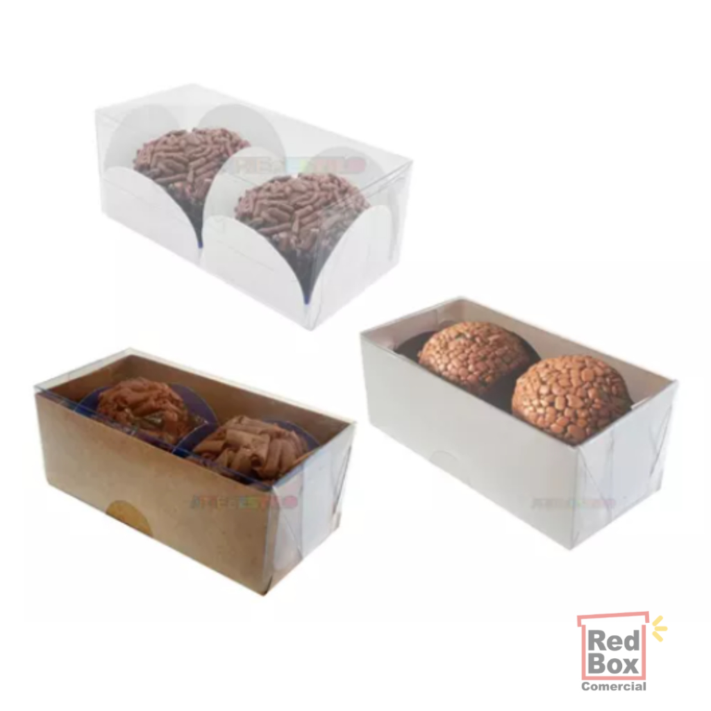 75 Caixas Para 2 Bombons Brigadeiros Doces Gourmet 8x4x3 Cm Branco, Kraft e Transparente