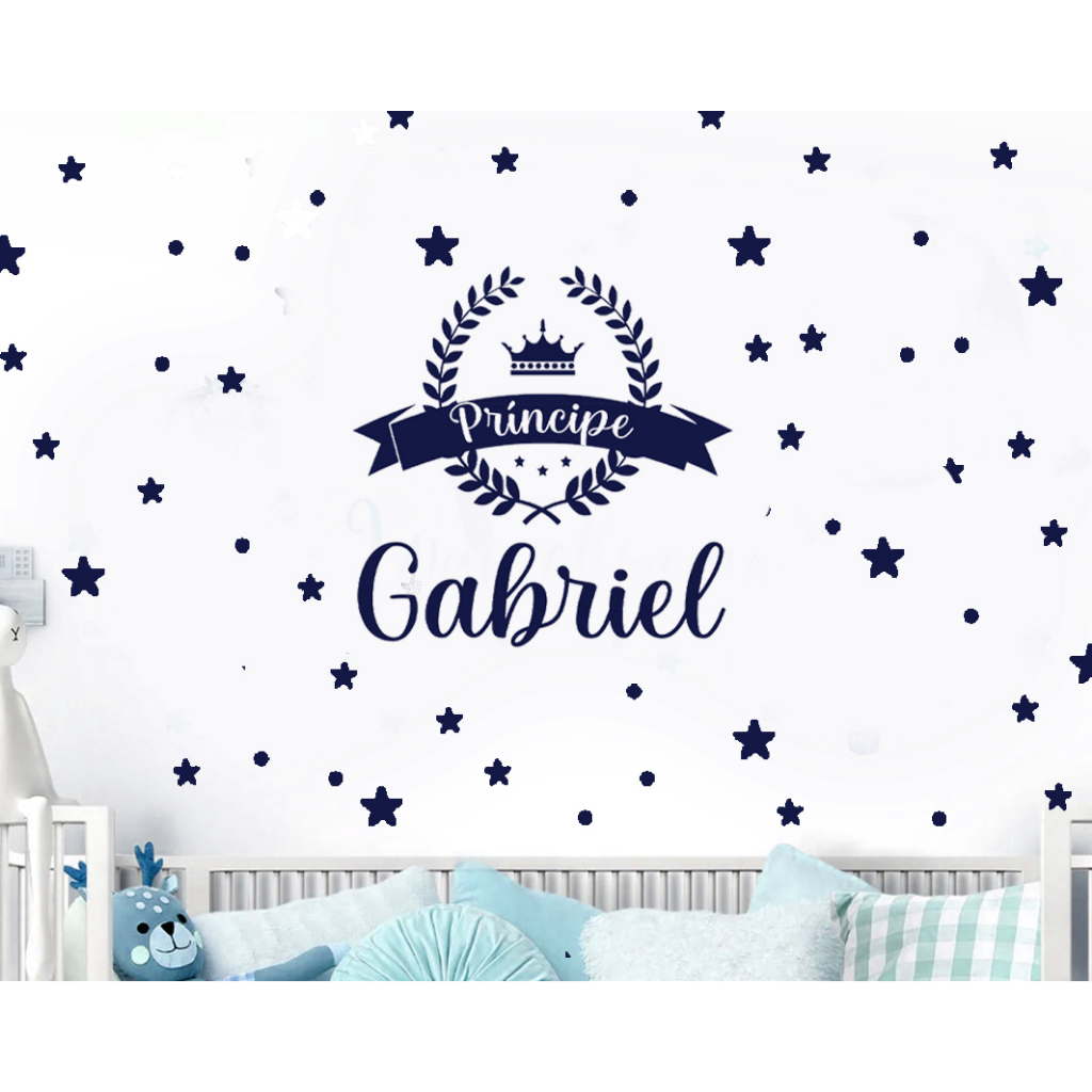 Adesivo de parede infantil coroa príncipe com nome personalizado quarto menino decoração