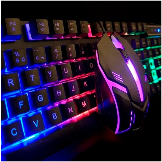 Kit Teclado Semi-Mecânico Mouse Optico GAMER Iluminado Led USB K8