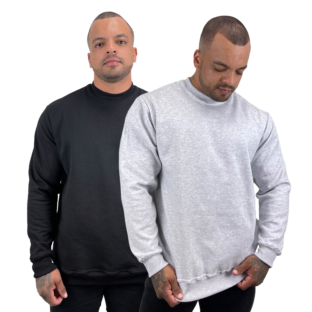 Kit com 2 Blusas de Moletom Fechada Lisa Sem Bolso Sem Capuz Unissex Casaco