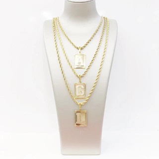 Colar Corrente Com Pingente de Letras A-Z Banhado Ouro Bahiano 4mm 70CM