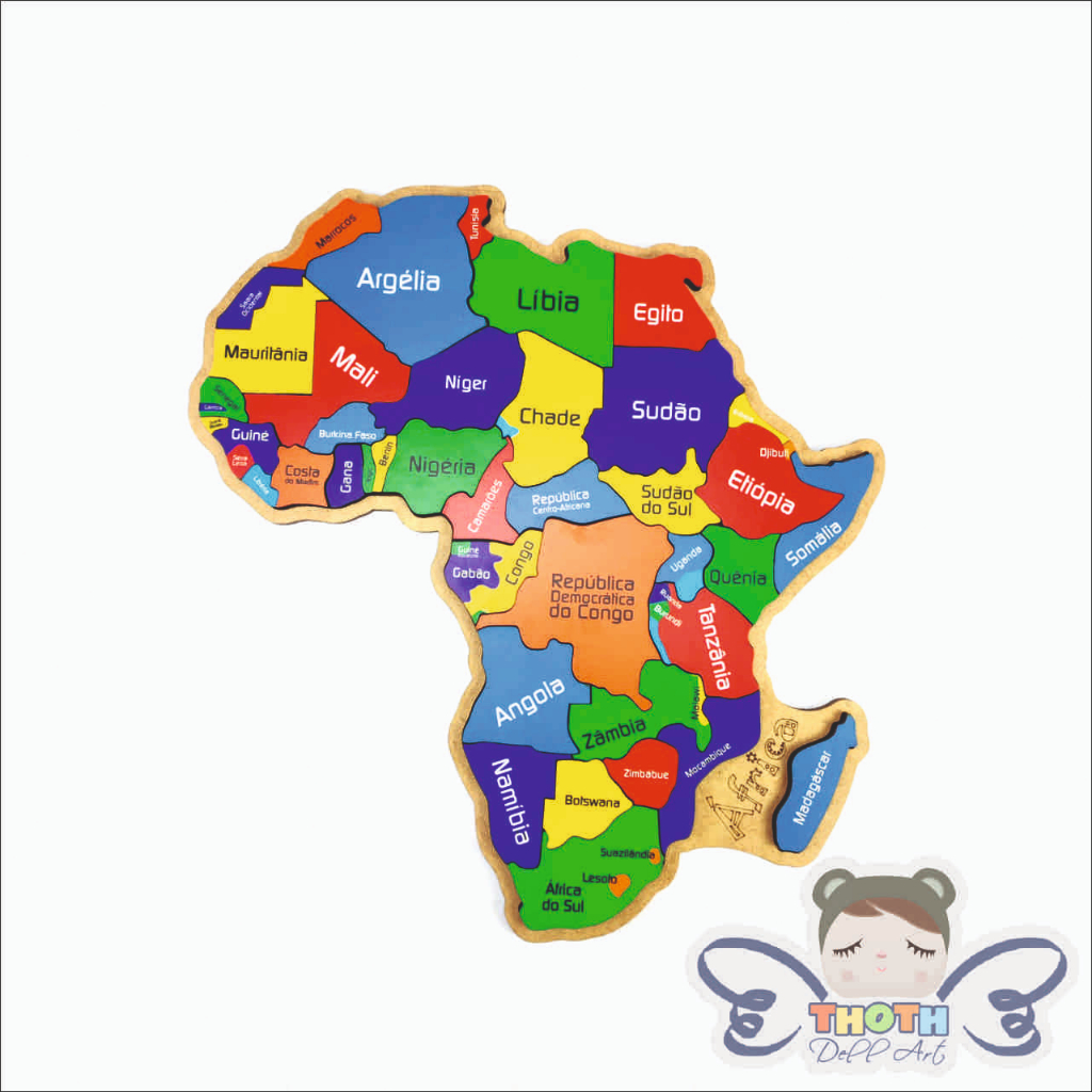 Quebra-Cabeça Mapa da África - Montessoriano em MDF, Educativo e pedagógico Países e Capitais