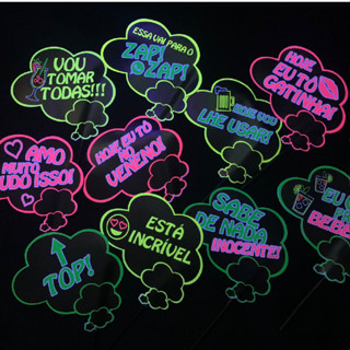 plaquinha divertida Neon Para Festas - Kit 10 Unidades