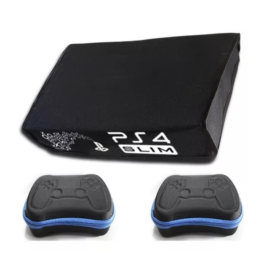 Kit (2) Case Estojo Bolsa Controle Dualshcok PS4 + (1) Capa Antipoeira Protetora Para PS4 Slim