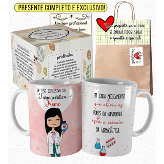 Caneca Farmacêutica Morena Personalizada com Nome Caneca Farmácia com Embalagem Presenteável