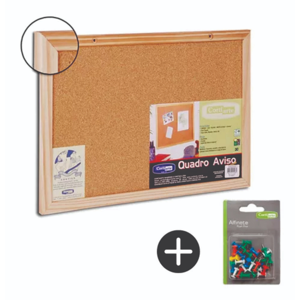 Quadro Mural Aviso de Cortiça 60x45cm Moldura Madeira + 30 Alfinetes em Oferta na Shopee