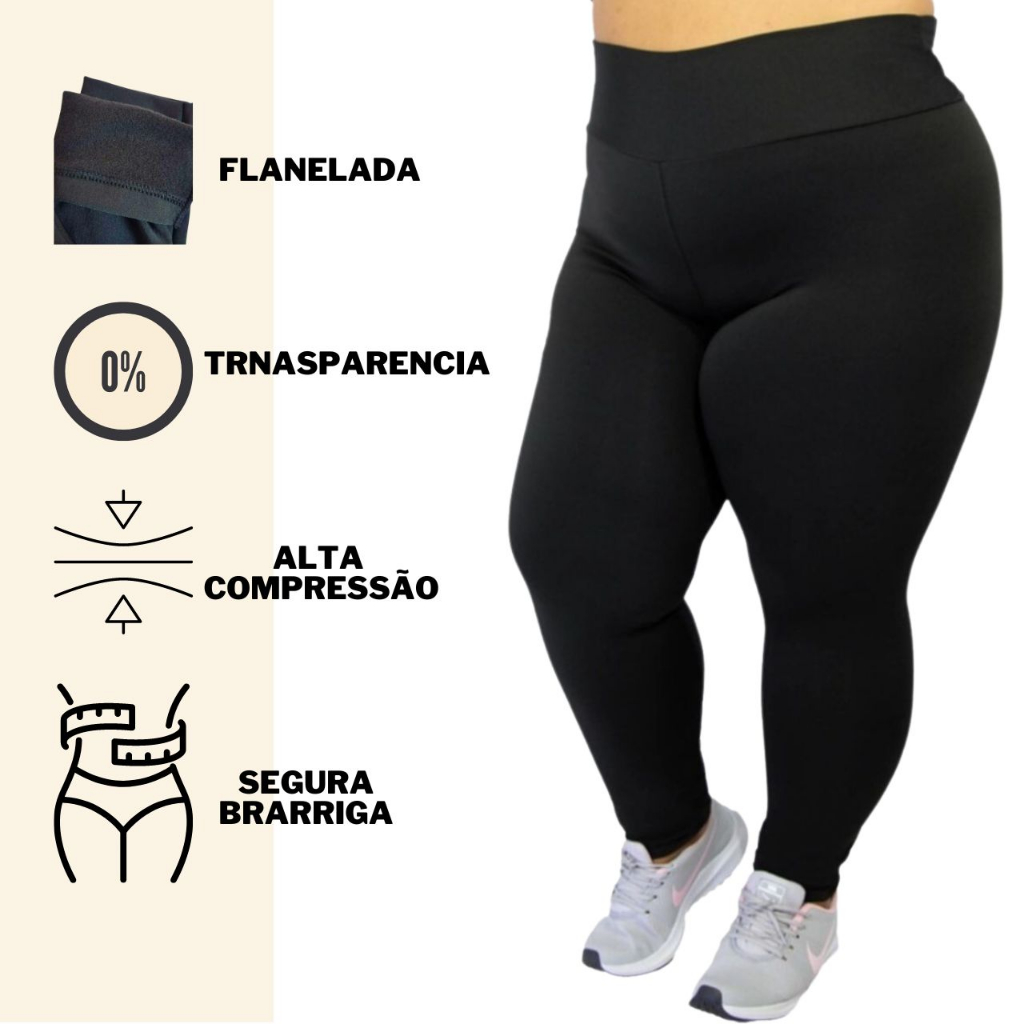 Legging Plus Size Peluciada Calça Suplex Macio Flanelada Por Dentro Cintura Alta Costura R...