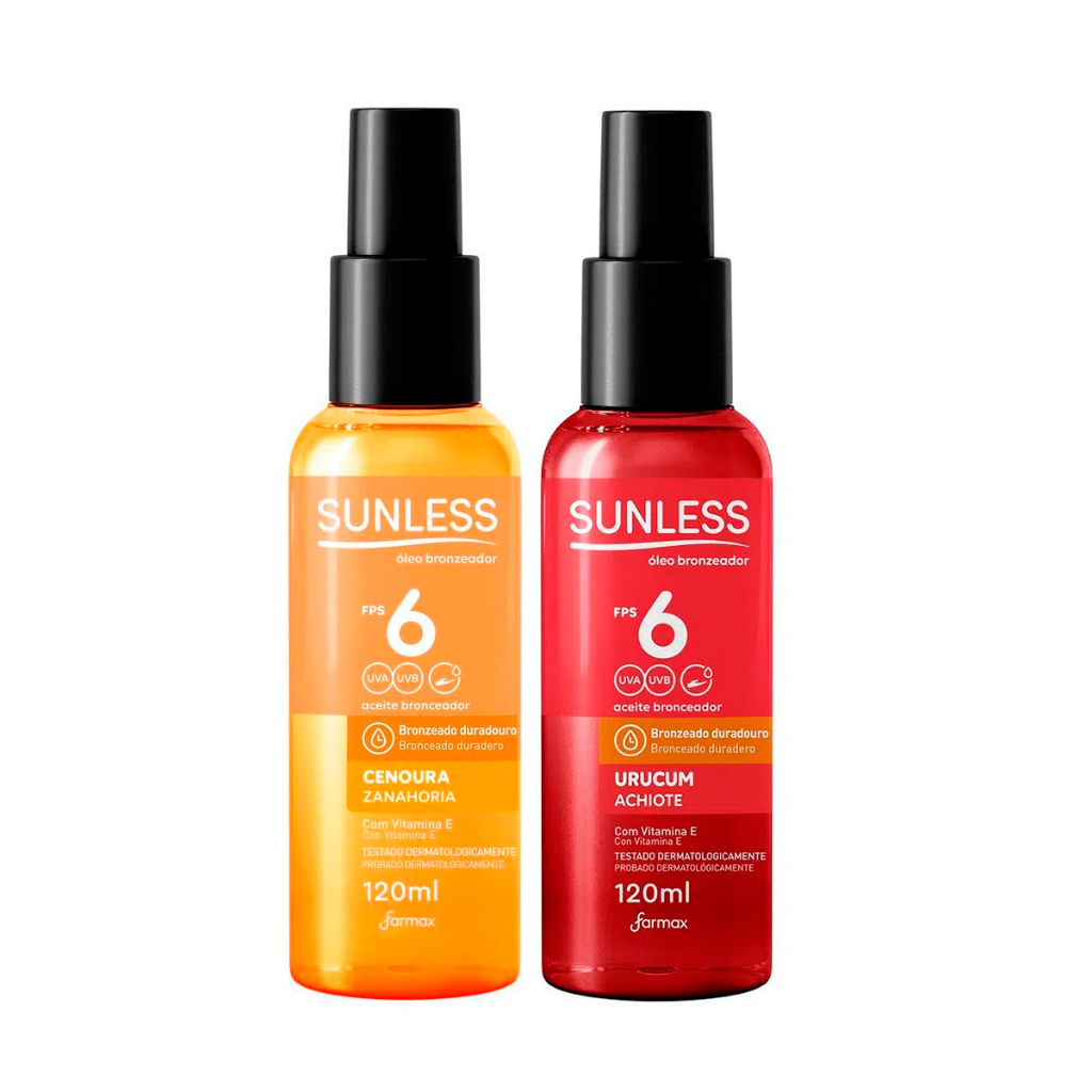 Farmax Kit 2un Óleo Bronzeador Sunless Urucum + Cenoura - 120ml