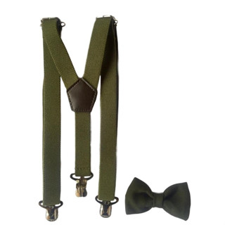 Kit Suspensório e Gravata Infantil Verde Musgo