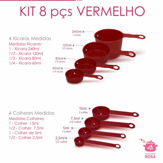 Xicaras e colheres medidas medidores 8 peças - Vermelho - Medidas exatas para suas receitas em Oferta na Shopee