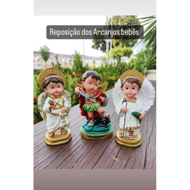 Trio de Arcanjos Bebês , São Miguel, São Rafael e São Gabriel 15cm - Escultura Borracha Inquebrável.