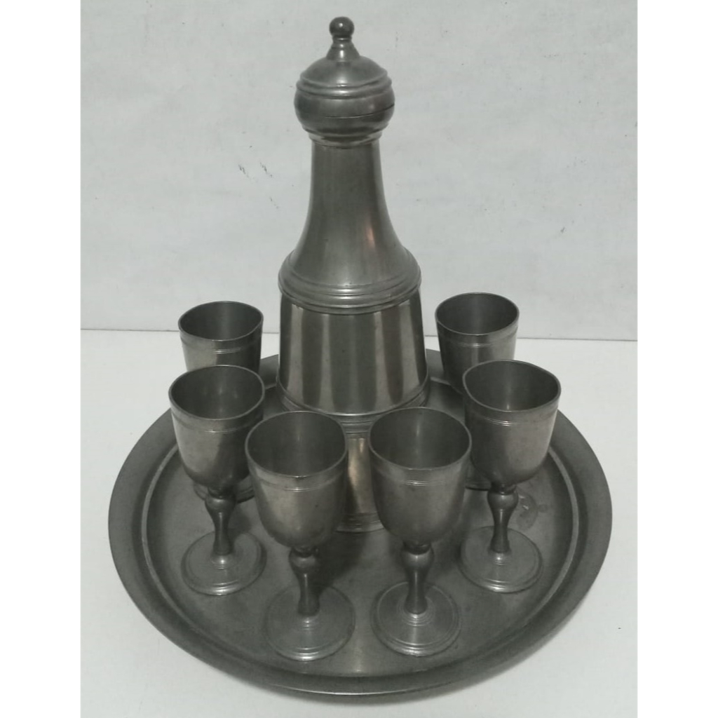 Conjunto Licoreira Em Estanho Imperial + 6 Cálices + Bandeja