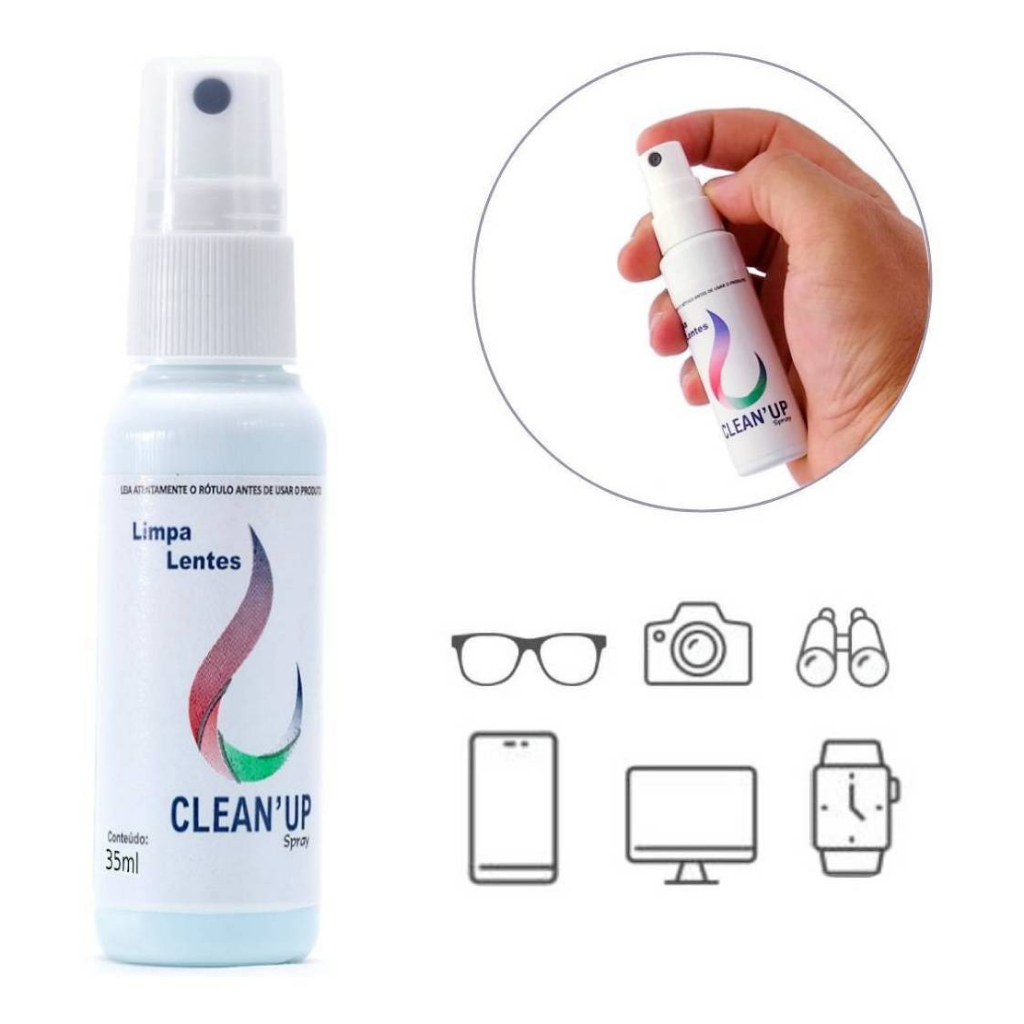 Detalhes do Kit de Limpa Lentes e Telas Clean Up 25ml Óculos Tv LCD Plasma Celular + flanelas