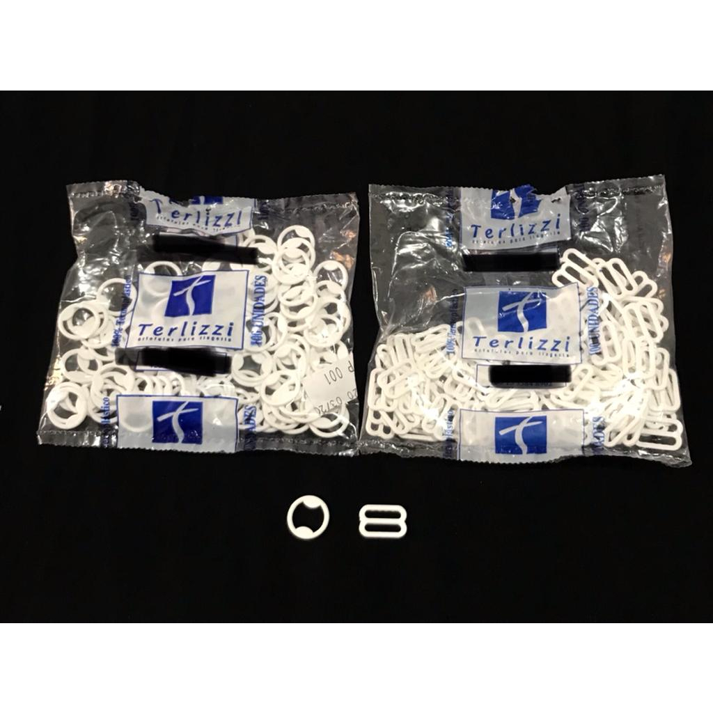Argolas e Reguladores de Plastico Para Alça de Sutiã - 7 mm, 10 mm e 13 mm - Pacotes C/  100 pares