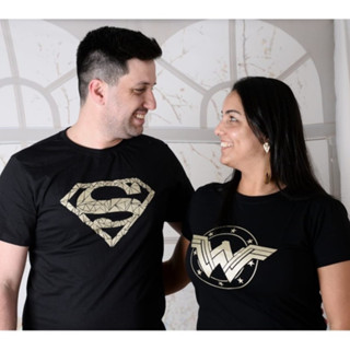 Kit CAMISETA Feminina e Masculina Mulher Maravilha e Superman CASAL EVOLUTION.