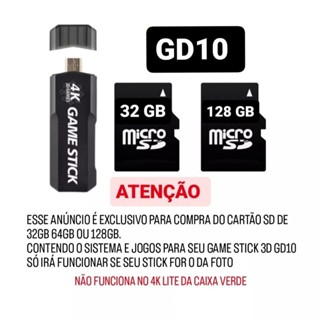 Cartão micro SD Jogos 128GB 40 Mil Jogos para Game Stick GD10 3D Sandisk CLASSE 10