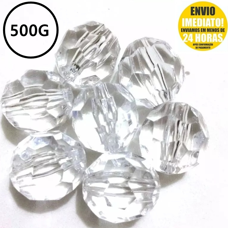 Pedrarias Cristal Facetado Acrílico Com Furo 500gr 8mm 10mm 12mm 14mm Melhor Preço