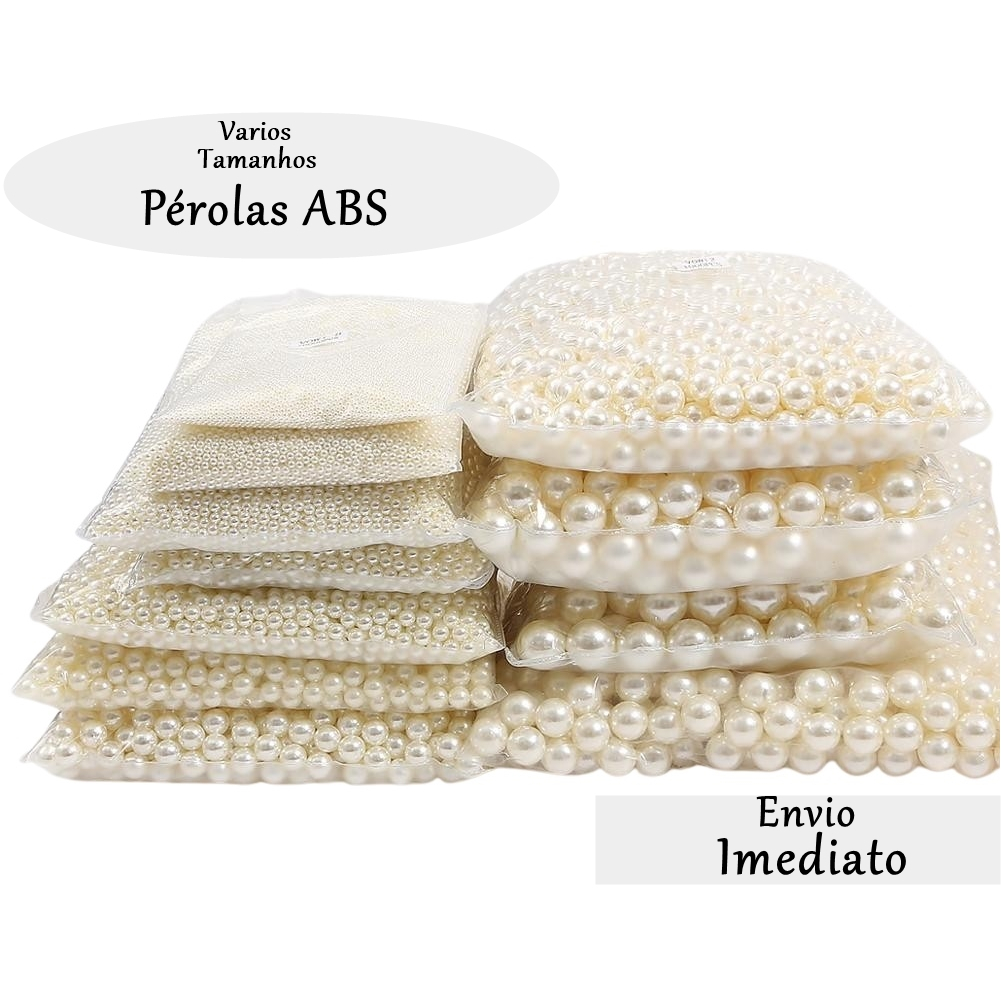 Pérolas Abs Lisas Inteiras com furo passante 8mm 10mm 12mm 14mm Creme ou Branca Pacote 50 Gramas