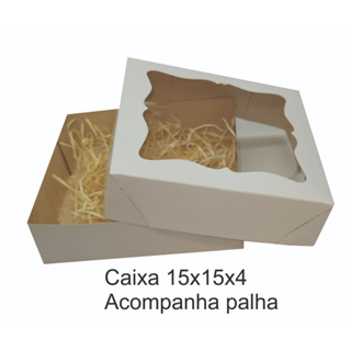 Caixa de papel Visor MOLDURA- 10unidades - Branca - 15x15x4 - Com  PALHA em Oferta na Shopee