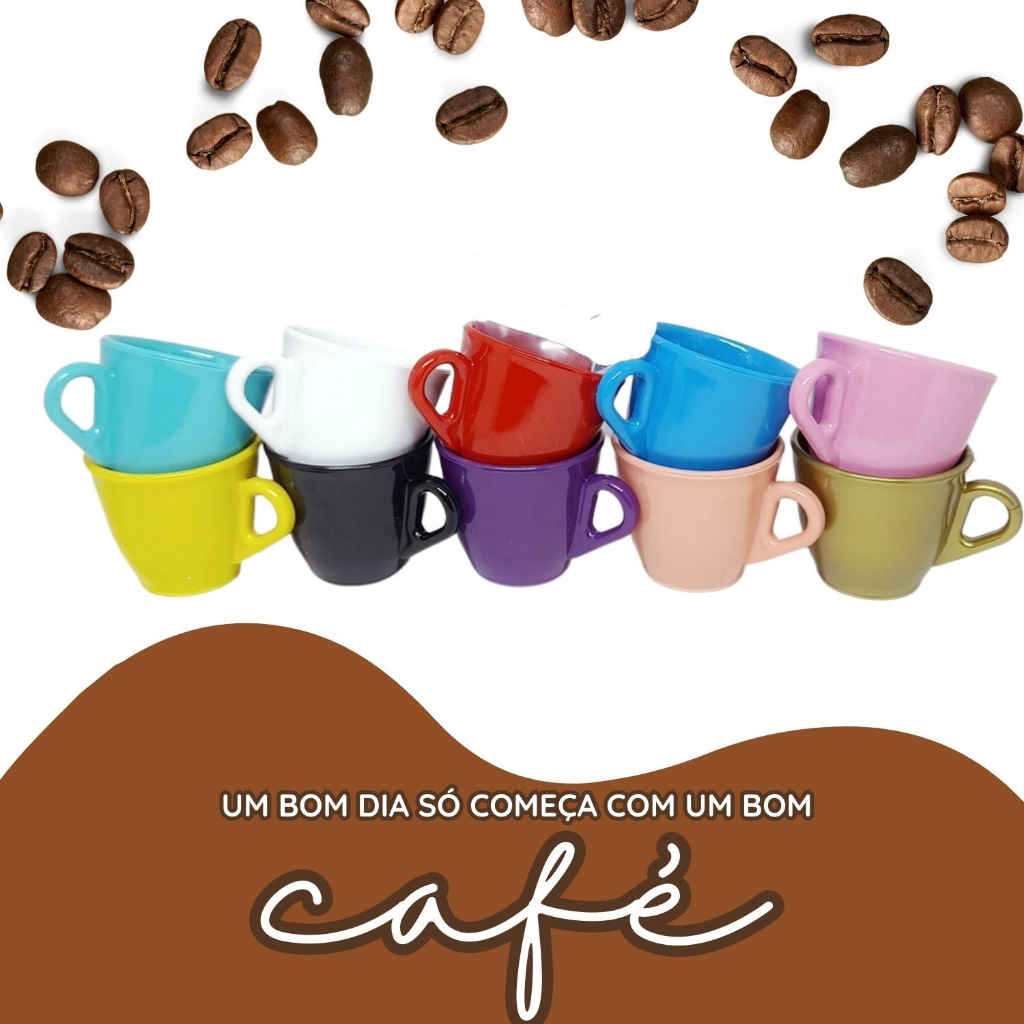 Lindo Jogo 6 Xicaras Para Café Varias Cores Acrílica 50 ml Chicara Cafézinho em Oferta na Shopee