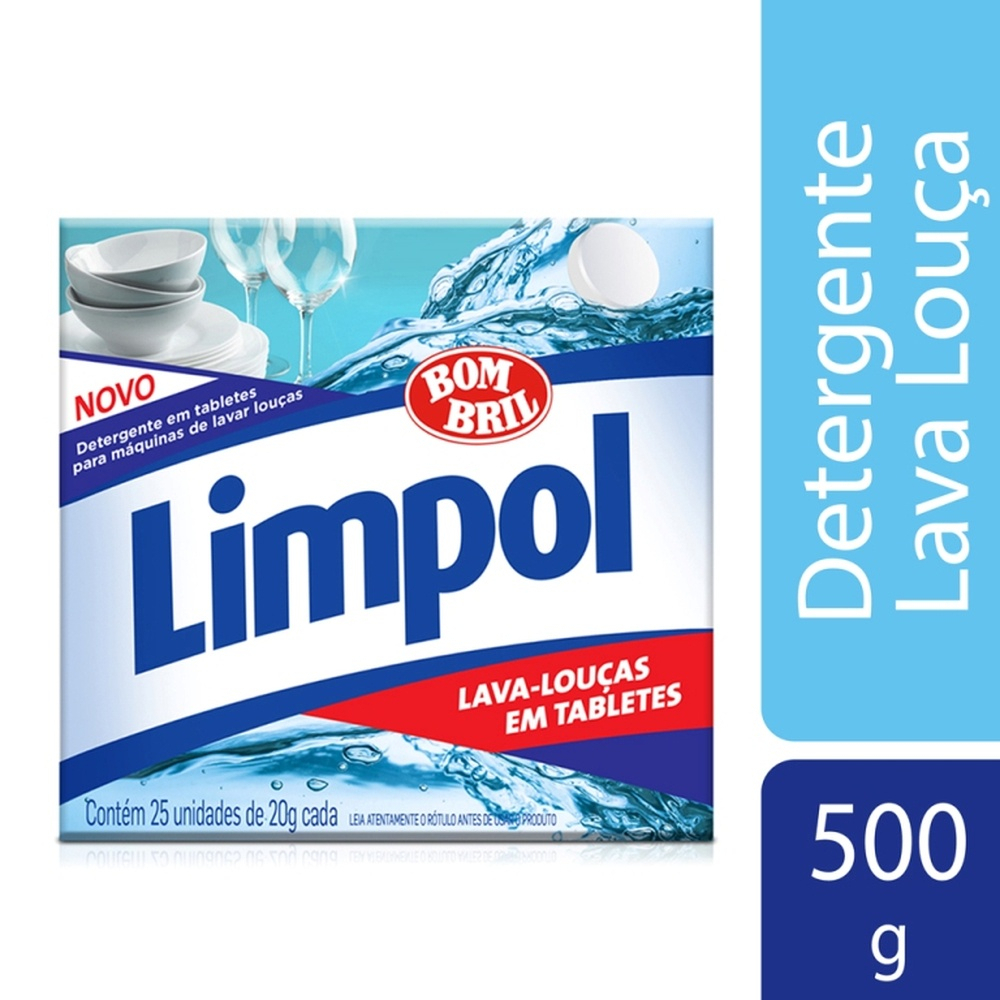 Sabão Lava Louças para Máquina Tablete Limpol com 18 unidades - Bombril lava pratos, copos, talheres em tabletes