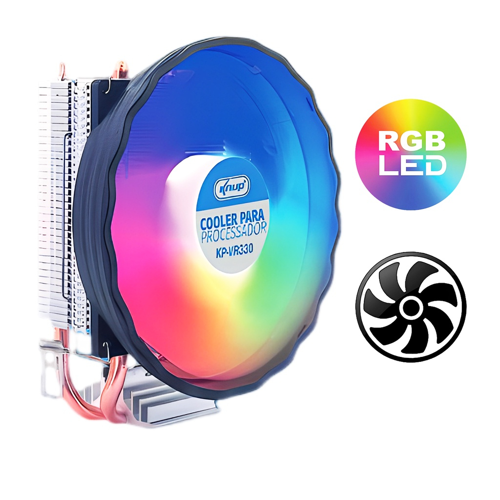 Cooler gamer para processador RGB Knup KP-VR330 Intel 775 1150 1151 1155 1156 1200 AMD FM1 FM2 AM3 AM4