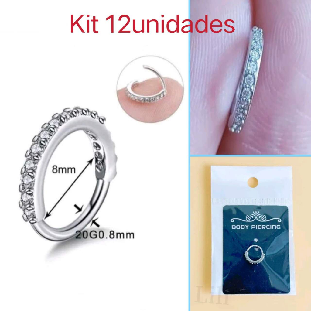 Kit 12uidades Piercing De Orelha De Tragus Com Argola De Cartilagem 8mm Snug Rook em Oferta na Shopee