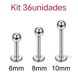kit 36Piercing (com 3 cartela 6/8/10mm)Labret Lábios Boca Tragus Conch Aço inoxidavel Cirúrgico em Oferta na Shopee