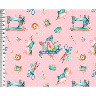 Tecido tricoline, microfibra ou gabardine estampado - Maquina de costura - fundo rosa - 0,50 cm