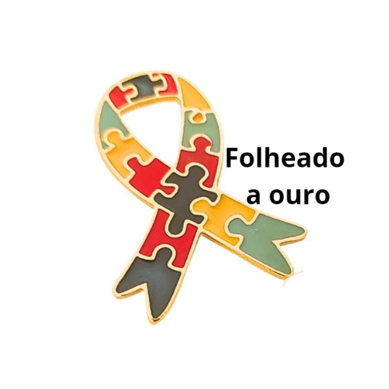 Broche laço autista quebra cabeças folheado a ouro