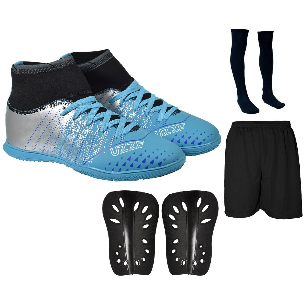 Chuteira Futsal Botinha Nova Adulto Infantil Cano Alto Meião Caneleira Short Promoção