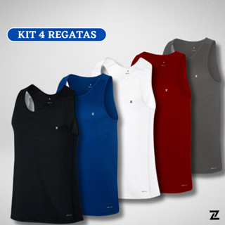 Kit 4 Camisetas Regata Dry Fit Masculina long Premium Fitness para Treino e Academia