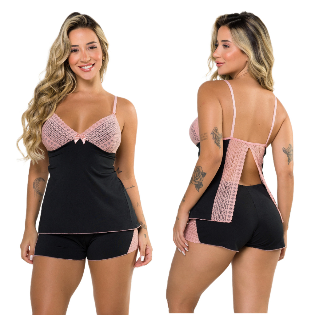 Short Dool Renda Baby Dool Pijama Linha Noite Verão