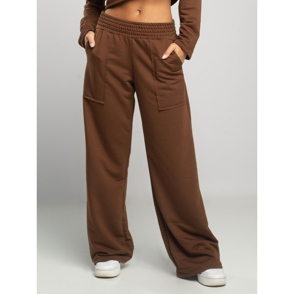Calça Feminina Pantalona Wide Leg Moletinho Cintura Alta