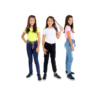 Kit 3 Calças Jeans Feminina Menina Infantil Com Lycra