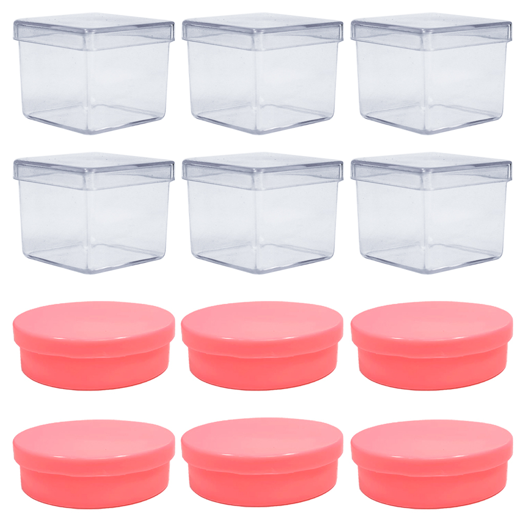 Caixinha Acrílica Incolor 5cm e Potinho Latinha Acrílica Colorida 5cm 80 Peças